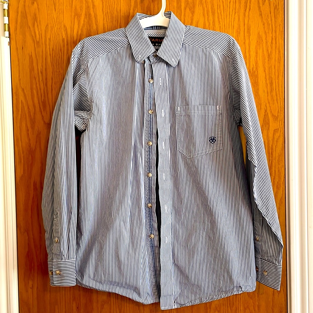 Ariat Pro Series Navy Stripe Button Down Long Sleeve Rodeo